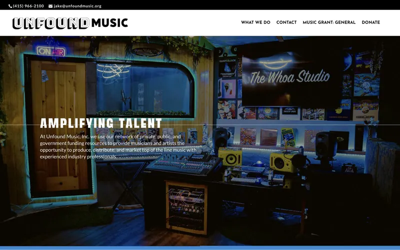 Screenshot of the Unfound Music website
